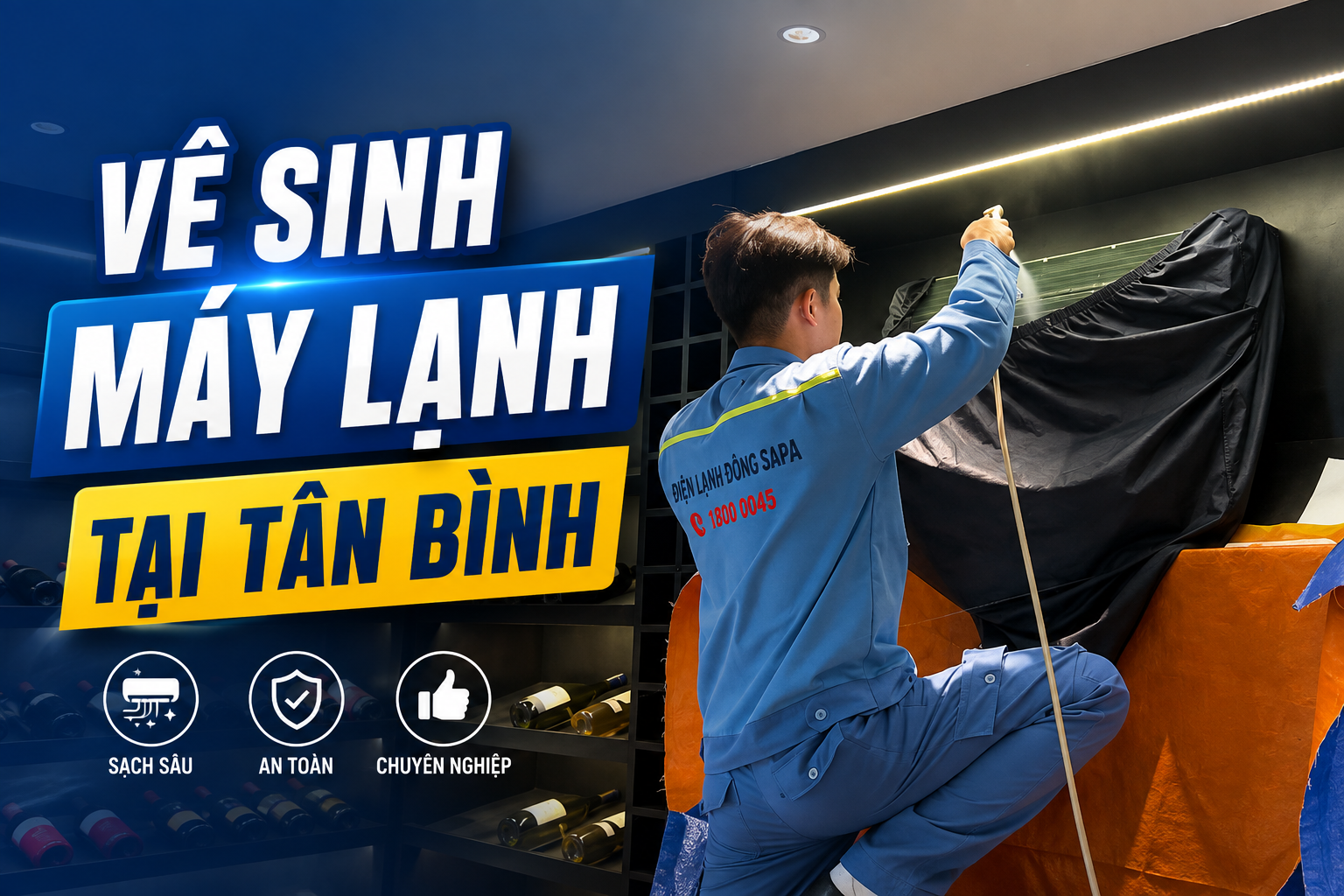 Kỹ thuật viên Điện máy Đông Sapa thực hiện vệ sinh máy lạnh Tân Bình tại nhà chuyên nghiệp